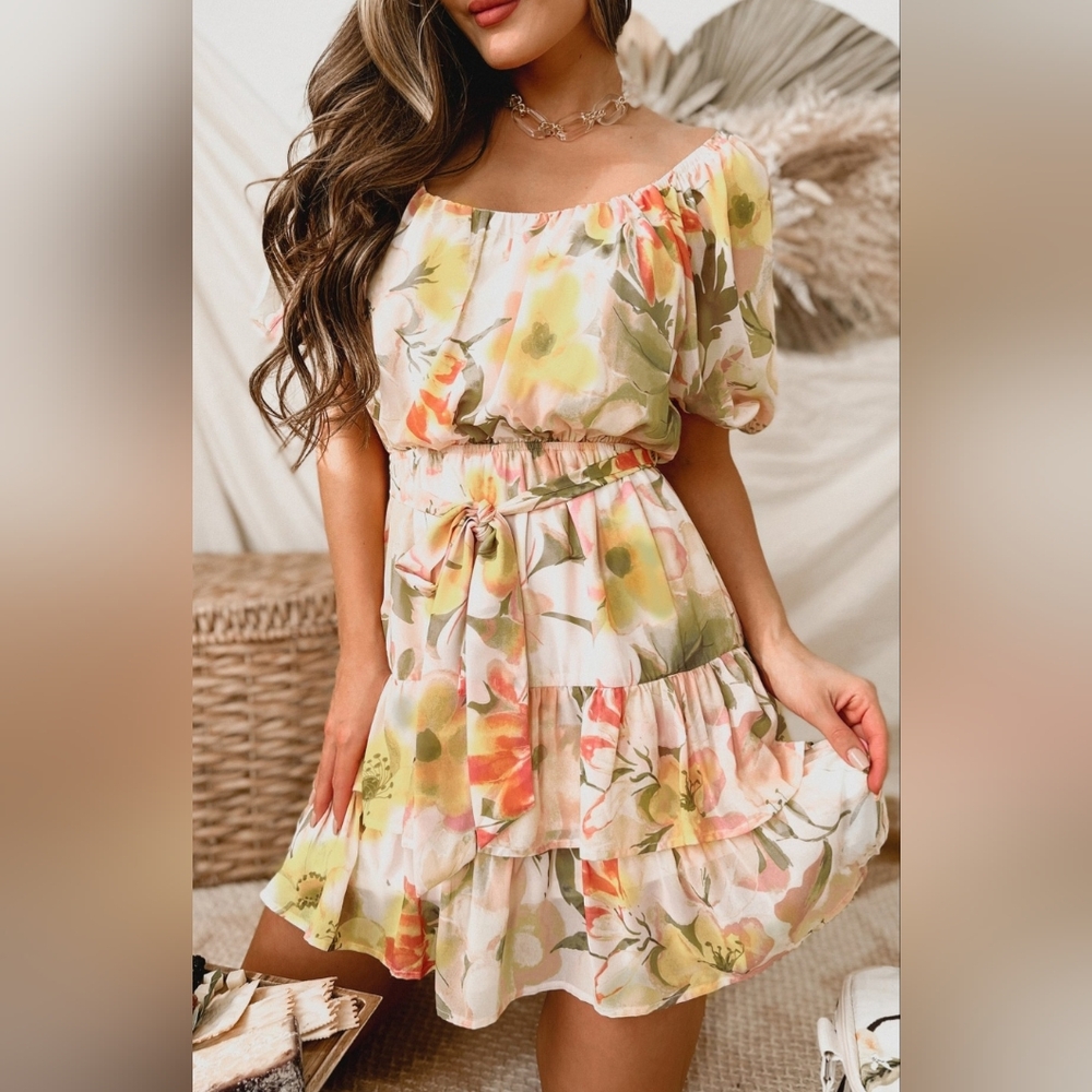 Off-Shoulder Mini Floral Ruffle Dress
